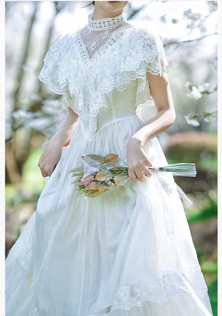 gunne sax vintage wedding dress 1970's / High Neckline / Long Sleeves / Cottage Core / Cotton Gauze / Size XS flowing fabric gunne sax vintage wedding dress