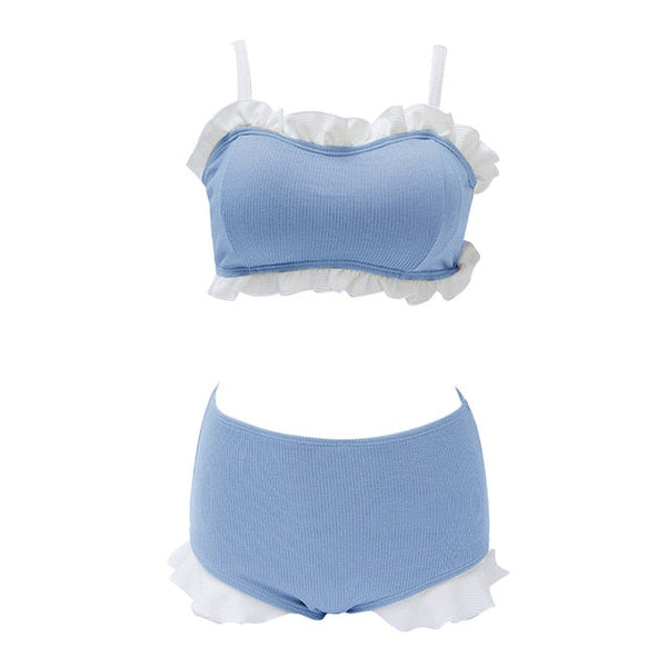 2-Piece Ruffle Nymphet Lolita Swimsuit Bikini Set 
