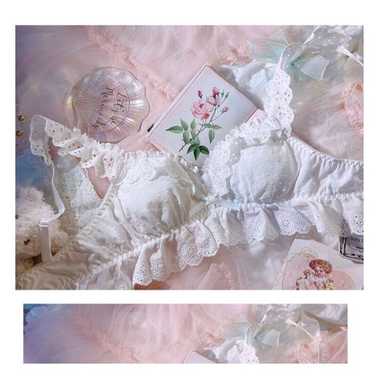 2-piece Cotton Lace Ruffle Kawaii Princess Nymphet Lolita Lingerie Set 