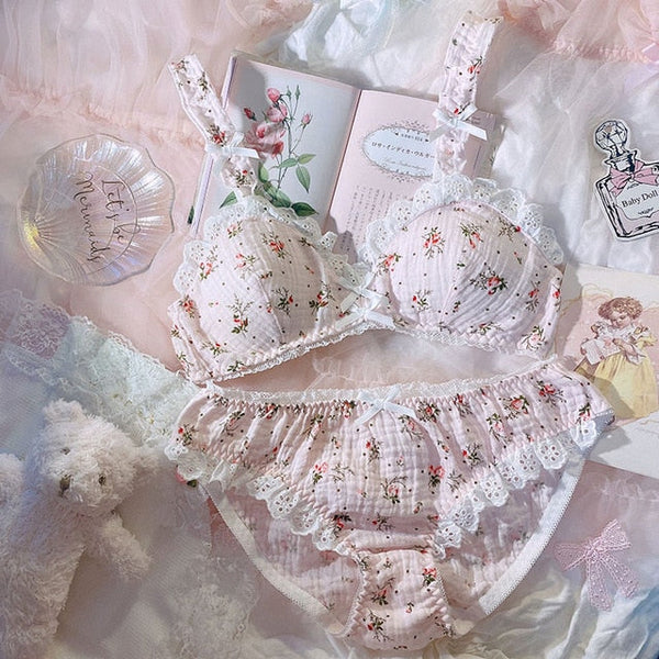 2-piece Floral Kawaii Princess Nymphet Lolita Lingerie Set 