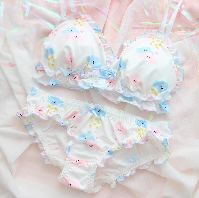 2-piece Kawaii Clouds Lolita Lingerie Set Kawaii Nymphet Lingerie Shop