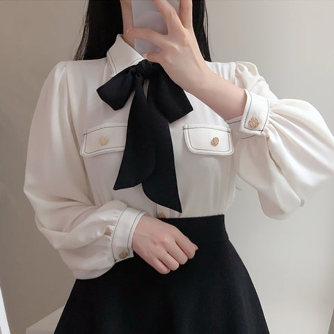 Academia Style Shirt with Bow - Deer Doll
