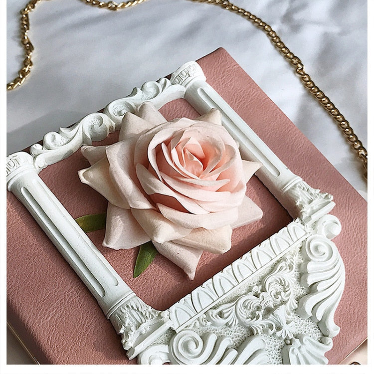 3D Rose leather bag / Rose decorated Clutch Bag / Rose Aesthetic Bags