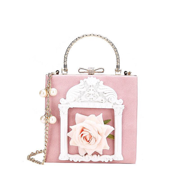 Aesthetic Rose Bag with Pearls 