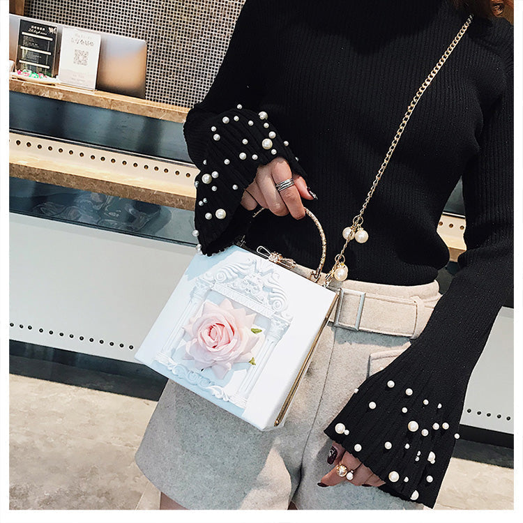 3D Rose leather bag / Rose decorated Clutch Bag / Rose Aesthetic Bags