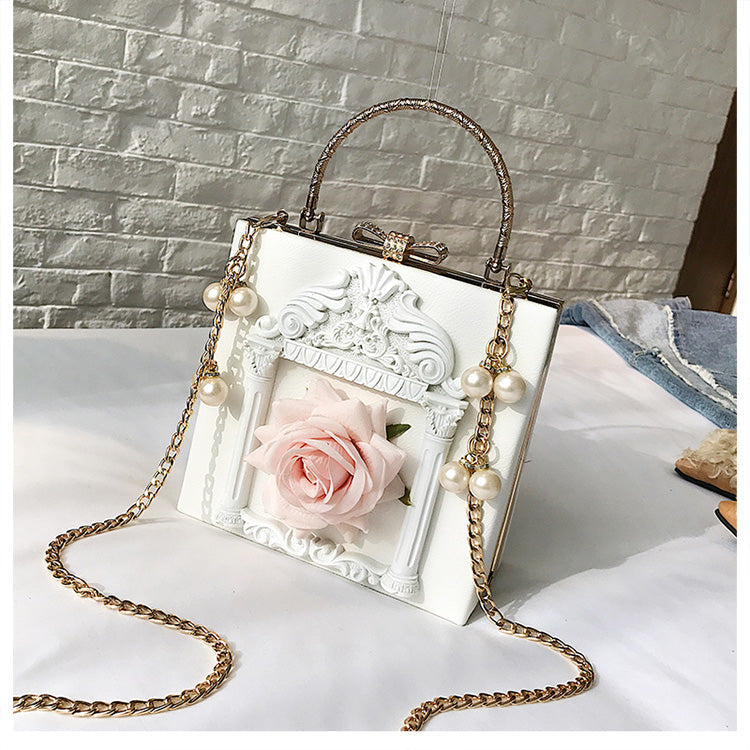 Aesthetic Rose Bag with Pearls 