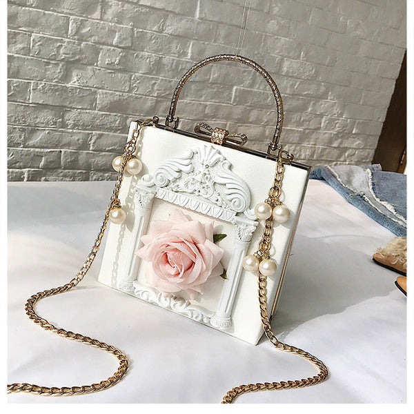 Aesthetic Rose Bag with Pearls 
