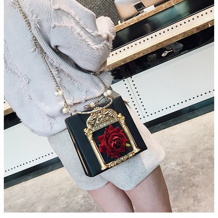 3D Rose leather bag / Rose decorated Clutch Bag / Rose Aesthetic Bags