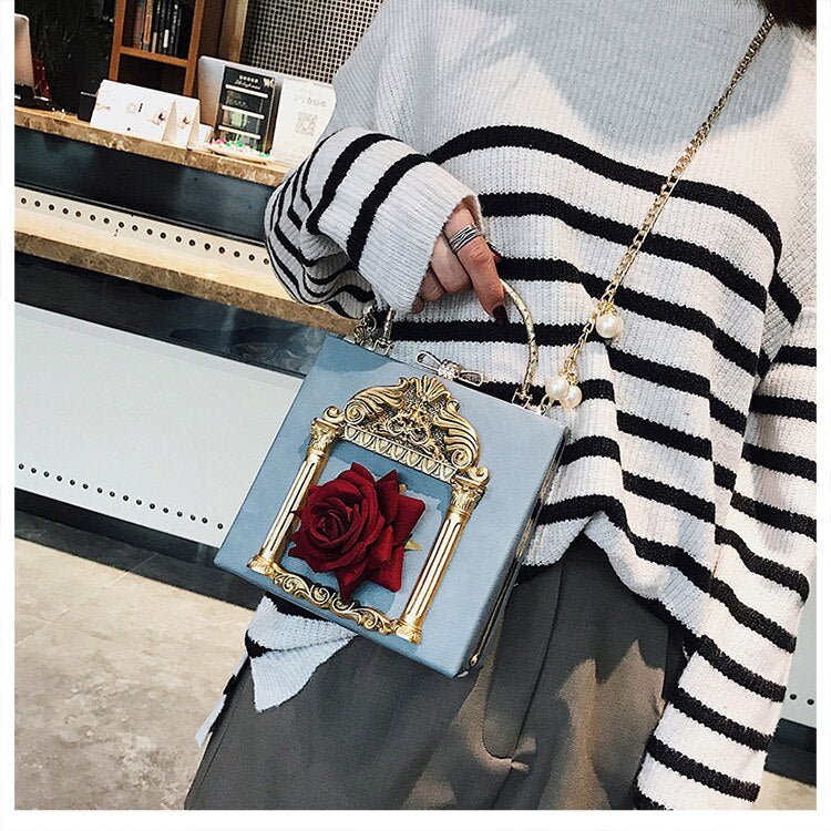 3D Rose leather bag / Rose decorated Clutch Bag / Rose Aesthetic Bags