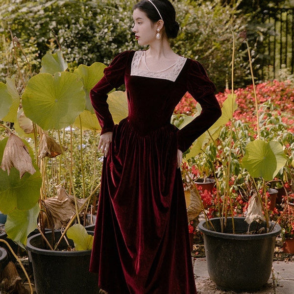 Annabella Witchy Academia Velvet Burgundy Royalcore Dress 