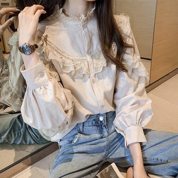 Apple Tea Vintage Victorian Style Lace Decorated Shirt 