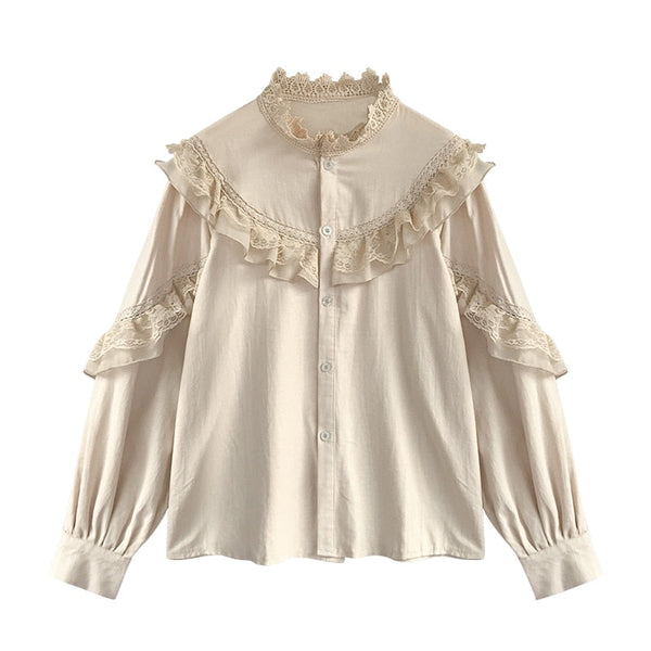 Apple Tea Vintage Victorian Style Lace Decorated Shirt 