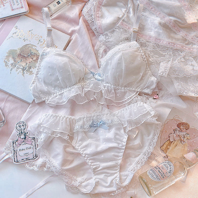 Bralette Sugar Puff / Lingerie Baby Blue Cotton and Blush Pink Lace Bralette  With Ruffle and Bows / Ddlg Lingerie Bralette / Made to Order -  Canada