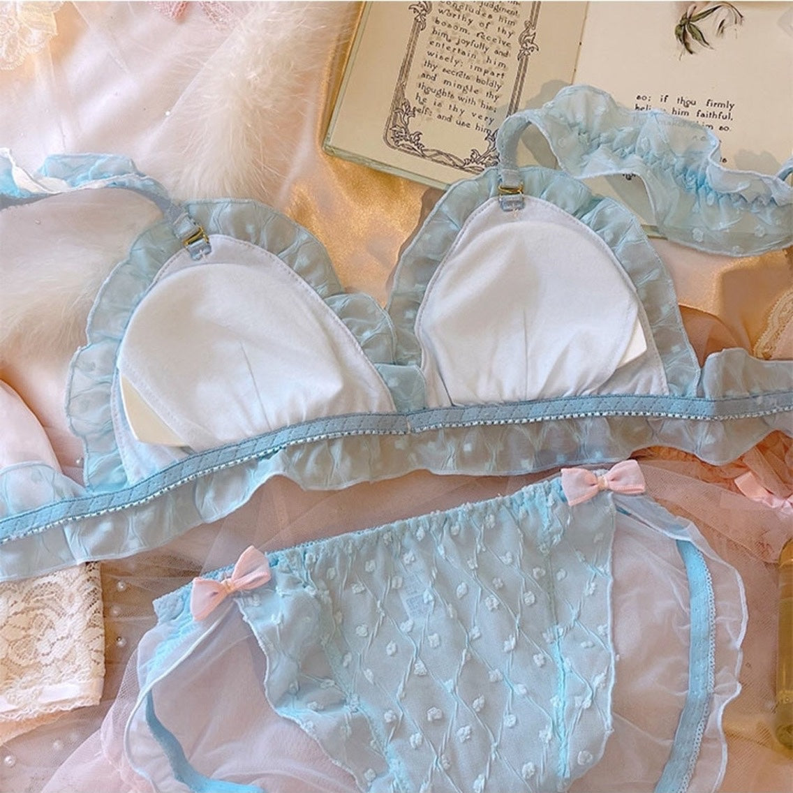 Cute Blue Lolita Love Lace Underwear For Girls Summer Thin Section