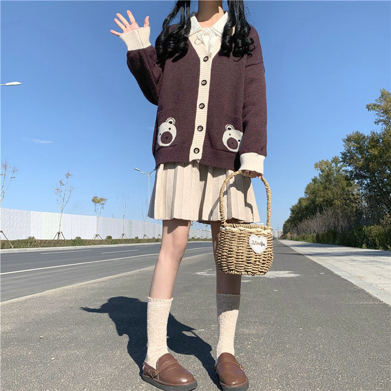 Bear Lover Kawaii Lolita Oversized Sweater Cardigan 