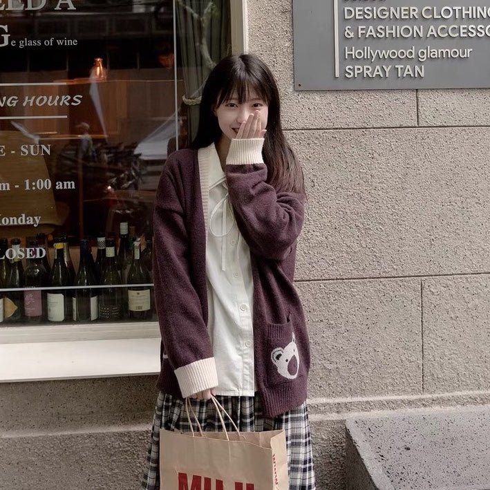 Bear Lover Kawaii Lolita Oversized Sweater Cardigan 