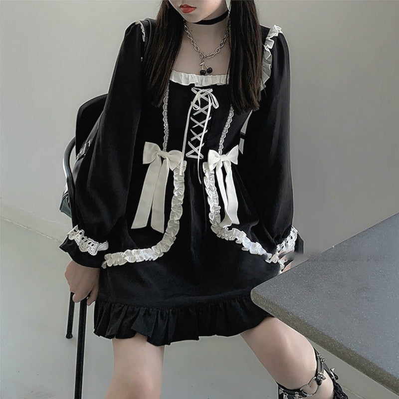 Black Cupcake Dark Lolita Gothic Mini Dress 