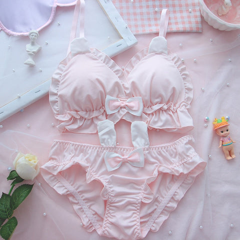 Bunny Ear Kawaii Nymphet Ruffle Lolita Lingerie Set 