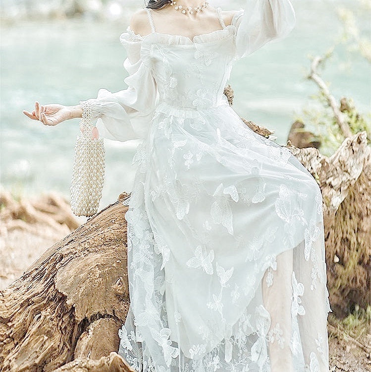 Sweet Square Collar Women French Style Fairy Dress Elegant Summer White  Party | eBay