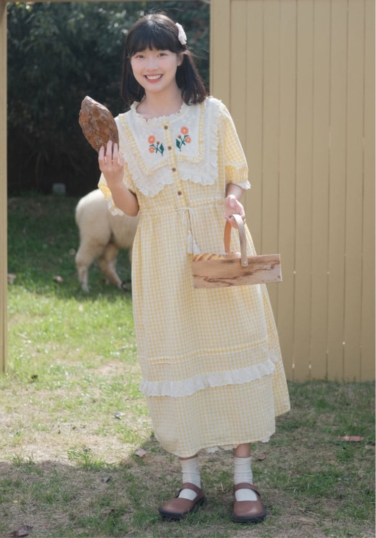 Calendula Pastel Yellow Cottagecore Dress 