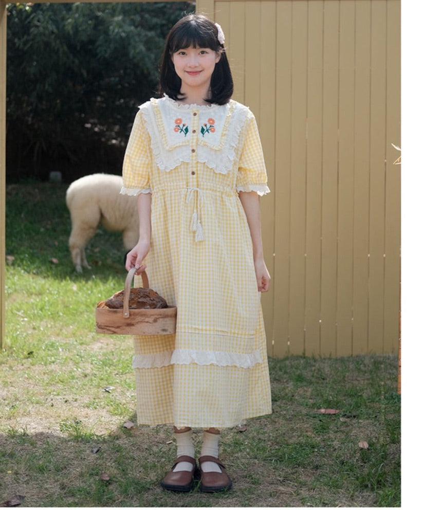 Calendula Pastel Yellow Cottagecore Dress 