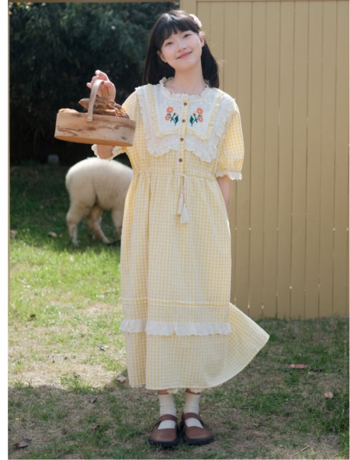 Calendula Pastel Yellow Cottagecore Dress 