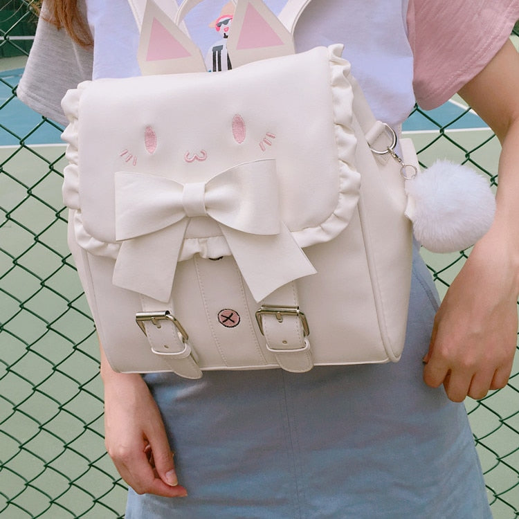 Cat Bow Pom Pom Backpack 