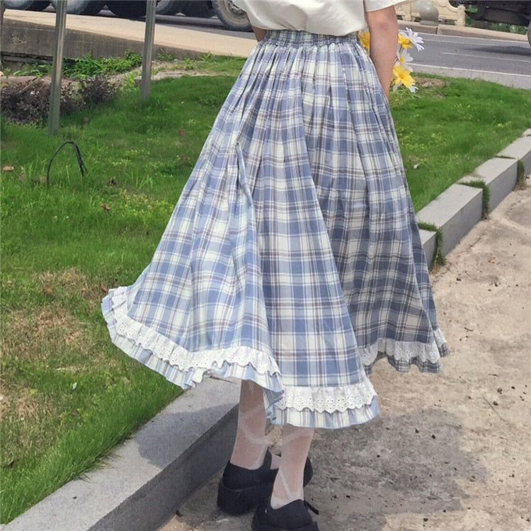 Celeste Plaid Cottagecore Mori Girl Skirt 