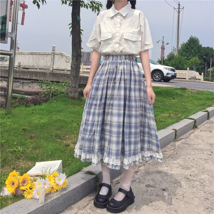 Celeste Plaid Cottagecore Mori Girl Skirt 