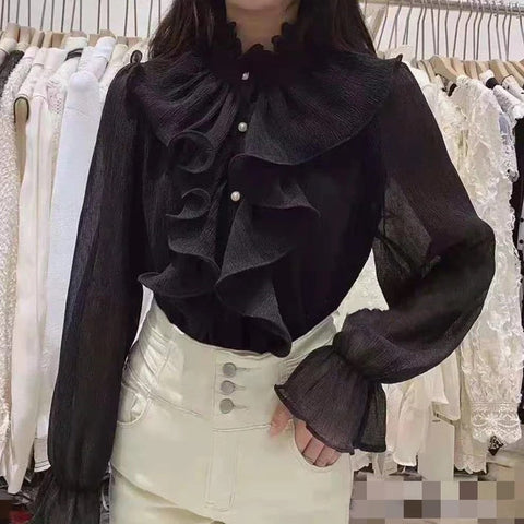 Charmaine Light/Dark Academia Ruffle Shirt 