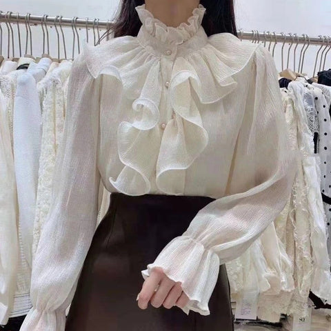 Charmaine Light/Dark Academia Ruffle Shirt 