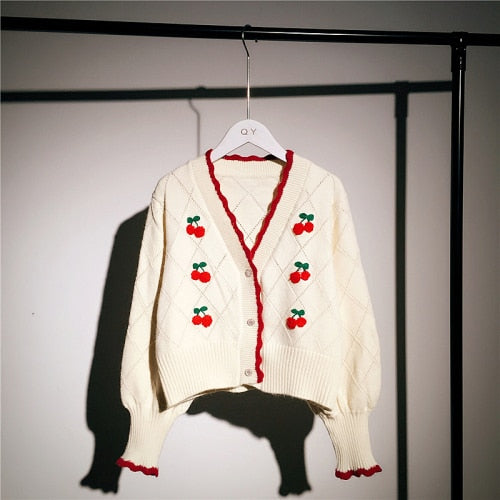 Cherry Knitted Cottagecore Cardigan 
