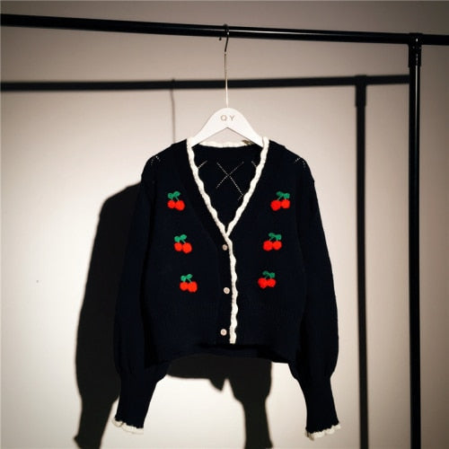 Cherry Knitted Cottagecore Cardigan 
