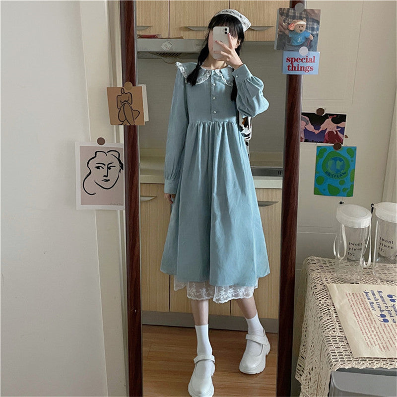 Chilly Blues Pastel Aesthetic Kawaii Corduroy Dress 