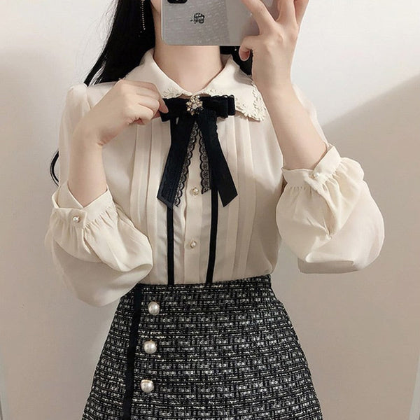 Gothic Lolita Chiffon Blouse with Flared Sleeves