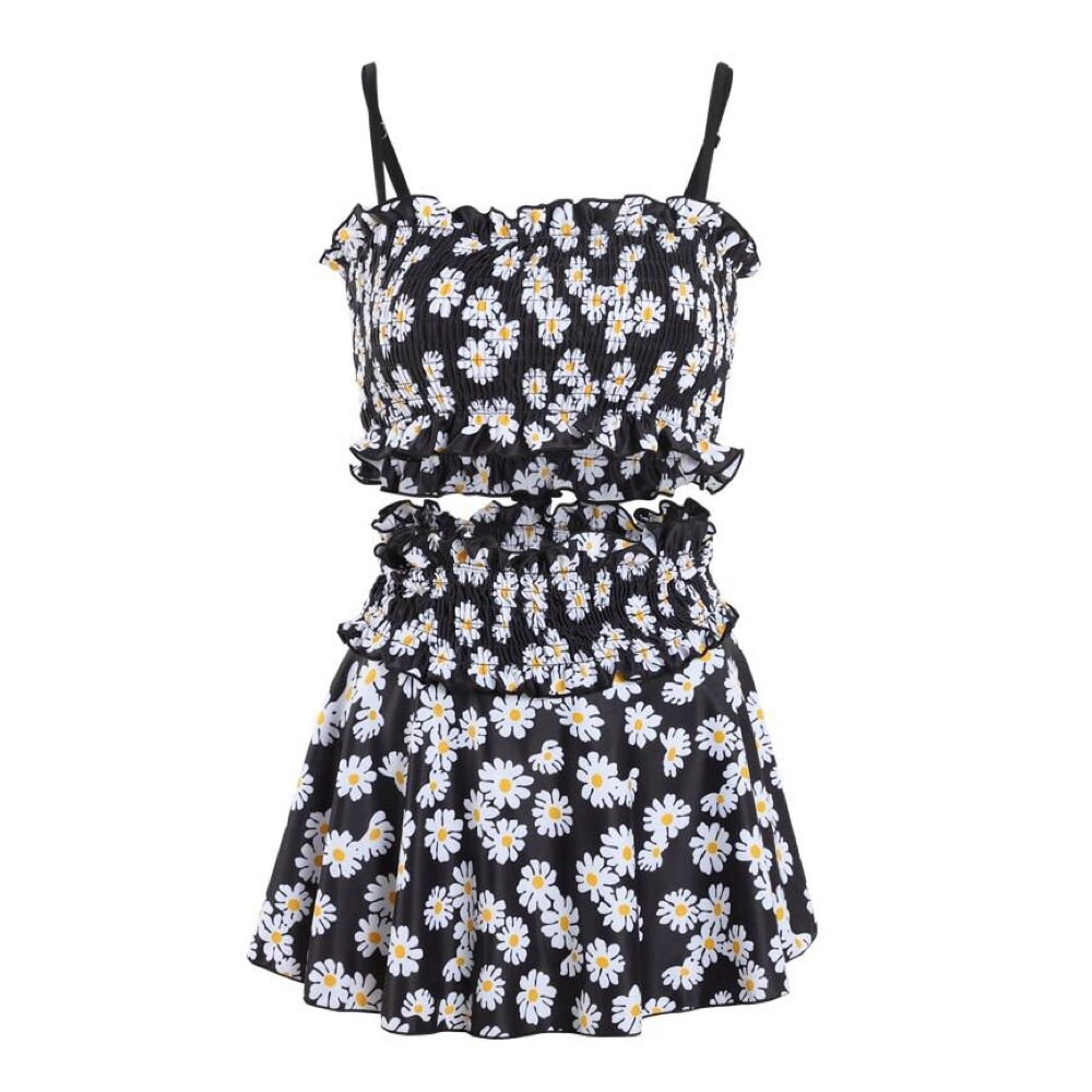 Daisy Print Ruffle Swimsuit Set 