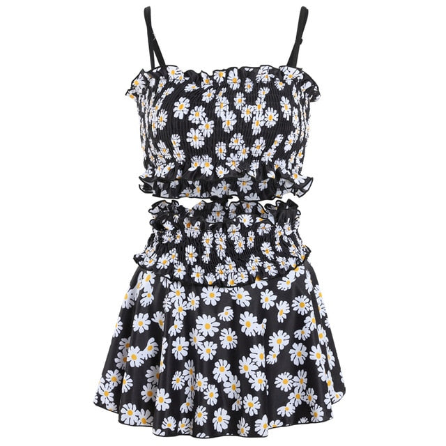 Daisy Print Ruffle Swimsuit Set 