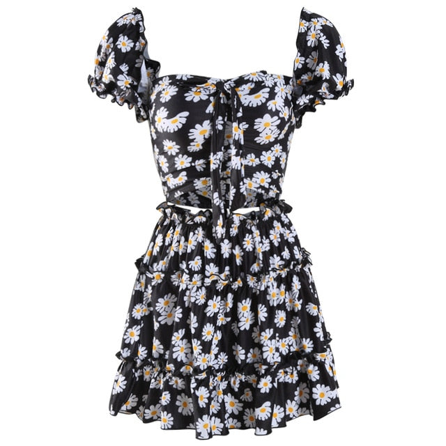 Daisy Print Ruffle Swimsuit Set 