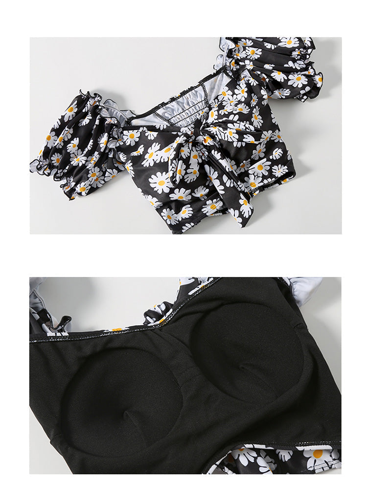 Daisy Print Ruffle Swimsuit Set 