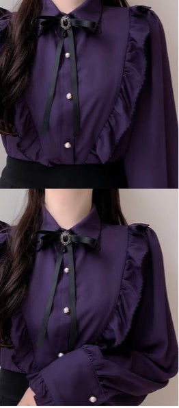 Dark Academia Victorian Shirt with Black Bow 