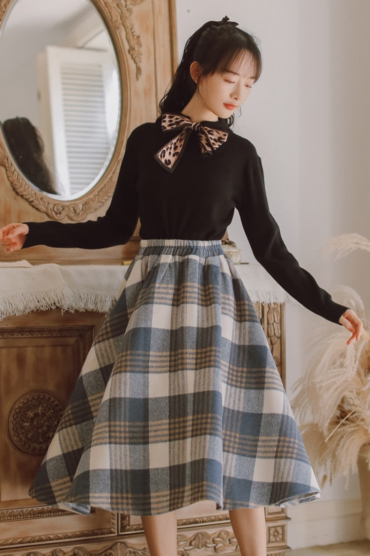 Dark Academia Plaid Wool Skirt Cottagecore Fashion