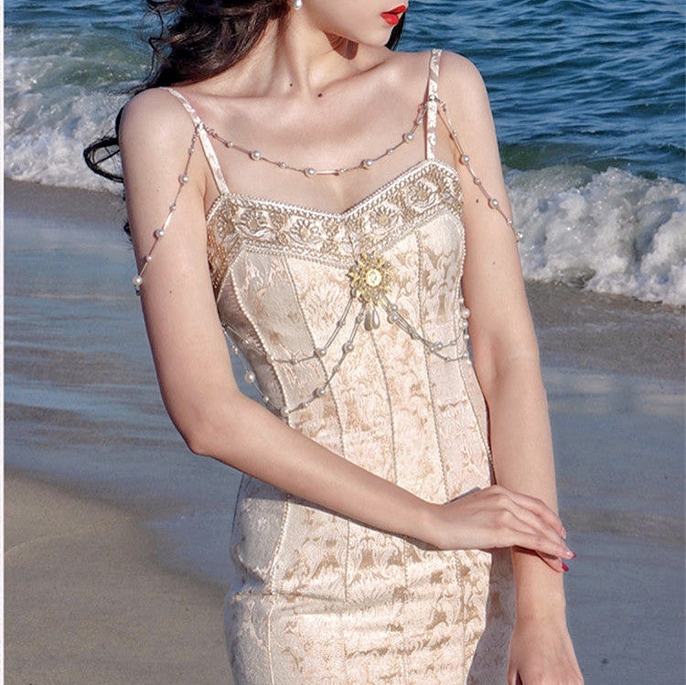 Baroque Pearl Mermaid Dress with Pearl Chain Baroque Pearl Mermaid Dress with Pearl Chain