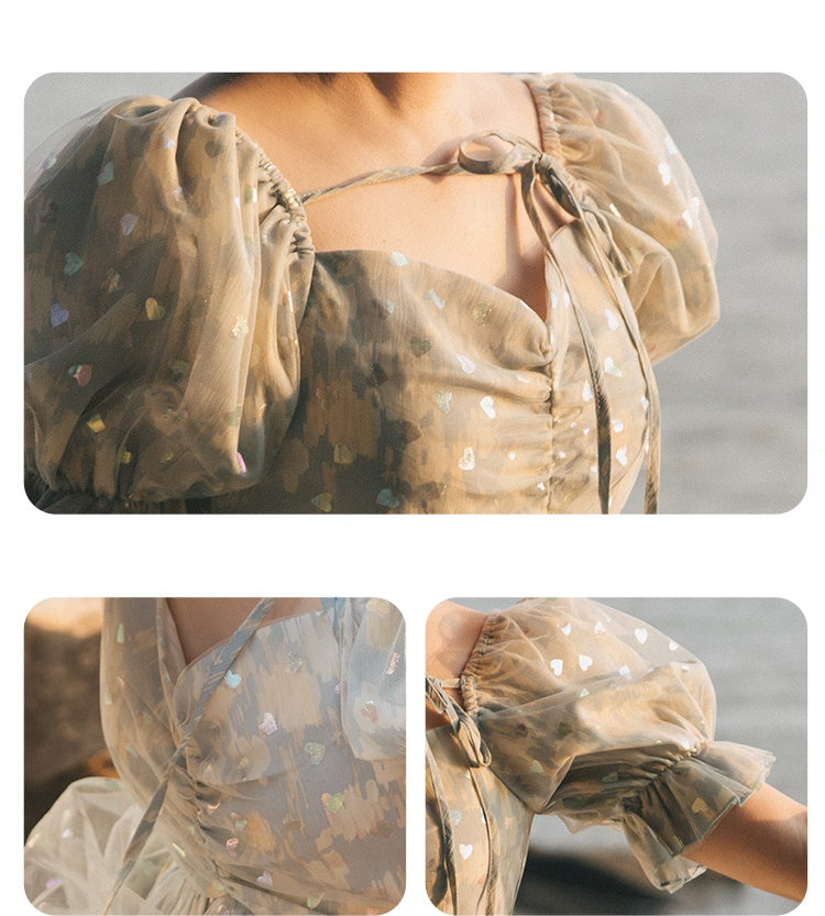 Edyta Holographic Heart Tulle Fairycore Princess Dress 