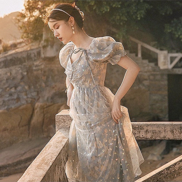 Edyta Holographic Heart Tulle Fairycore Princess Dress 