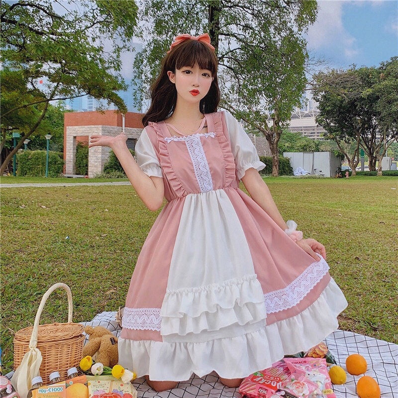 Eli Blossom Pink Frilly Short Sleeve Kawaii Princess Lolita Dress 