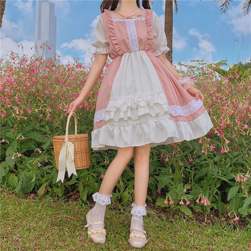 Pink Kawaii Lolita Dress/ Pastel Kawaii Aesthetic Asian Fashion Shop