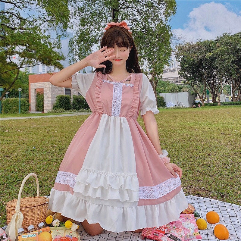 Eli Blossom Pink Frilly Short Sleeve Kawaii Princess Lolita Dress 