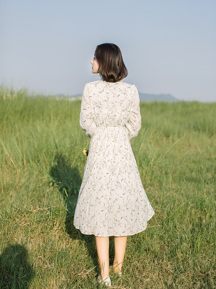Fern Valley Cottagecore Mori Girl Soft Floral Chiffon Dress 