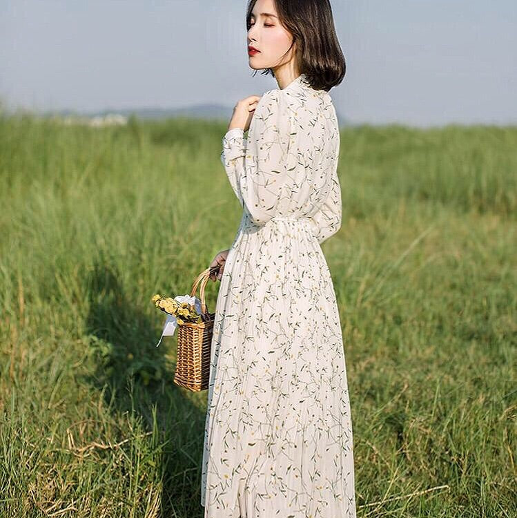 white floral chiffon dress Floral Chiffon Dress in White