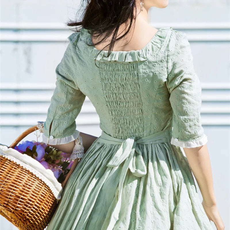 Field Trip Vintage-style Lace Cotton Cottagecore Dress in Mint Green Field Trip Vintage-style Lace Cotton Cottagecore Dress in Mint Green